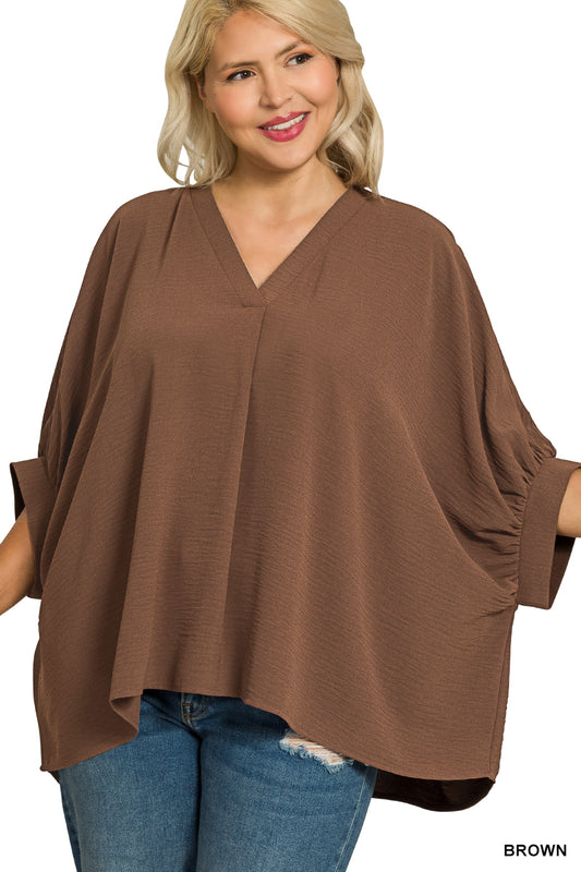 Women’s Plus Brown V-Neck Top
