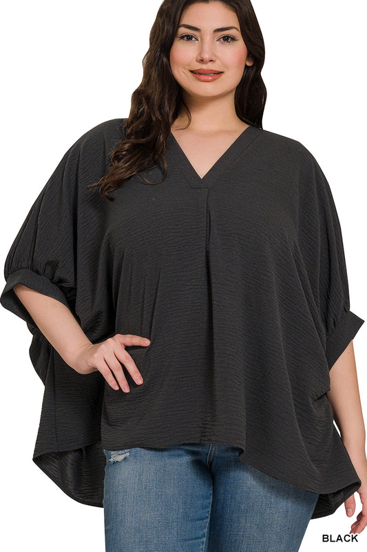 Women’s Plus Black V-neck Top