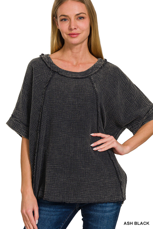 Women’s Ash Black Double Gauze Top