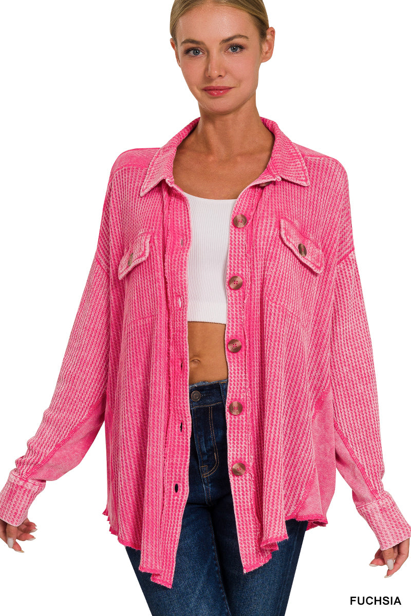Women’s Fuchsia Lightweight Waffle Shacket