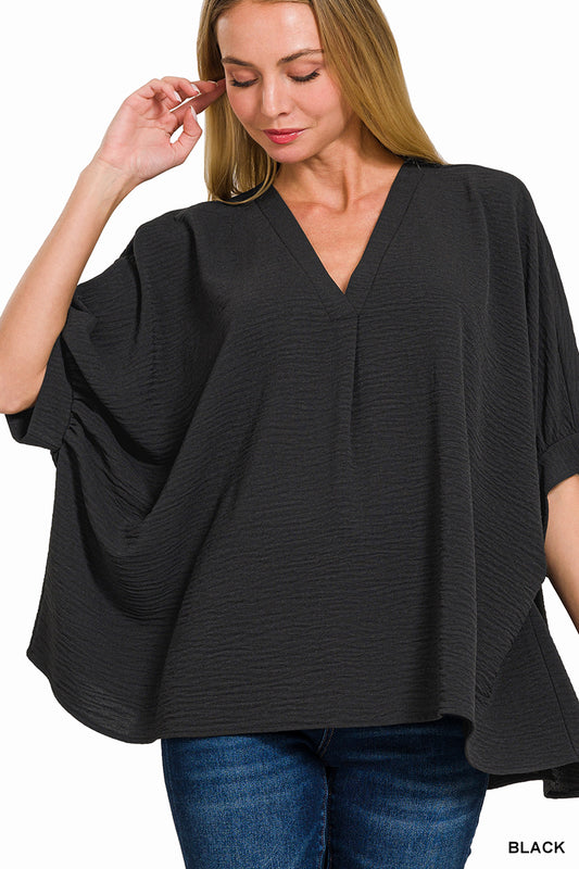 Women’s Airflow V-neck Half Puff Sleeve Black Top