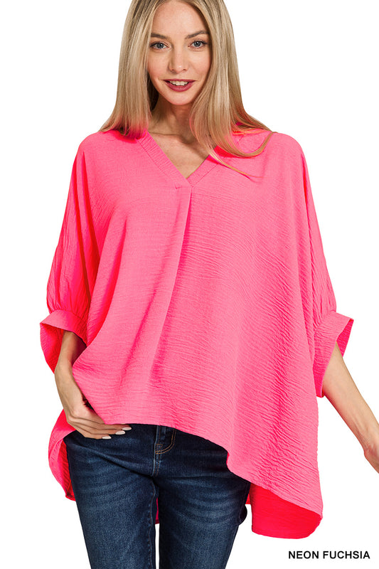 Women’s Neon Fuchsia Airflow V-neck Half Sleeve Top