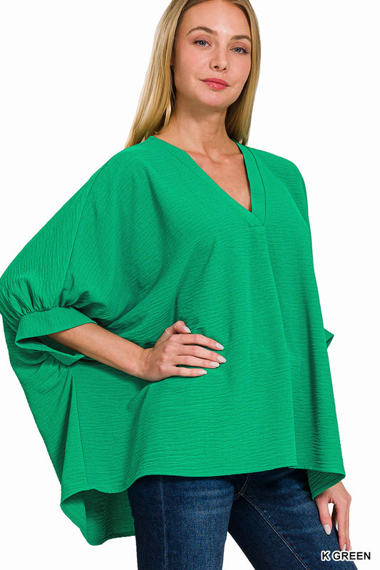 Women’s Kelly Green Airflow V-neck Puff Half Sleeve Top