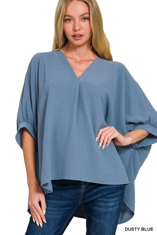 Women’s Dusty Blue Airflow V-neck Puff Half Sleeve Top