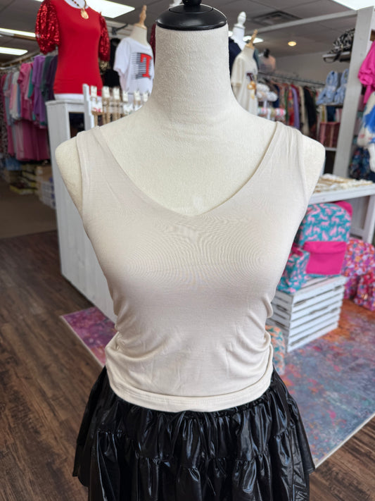 Women’s Sand Beige V-neck Tank Top