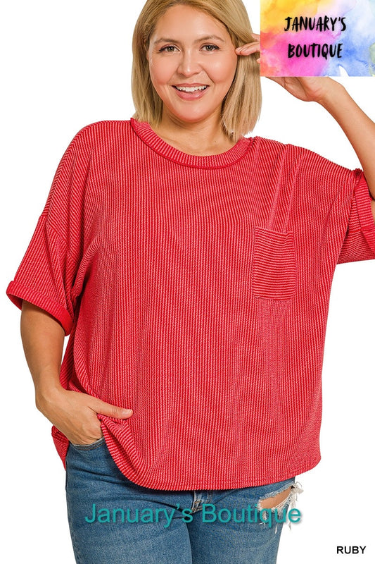 Women’s Plus Ribbed Folded Sleeve Ruby Top