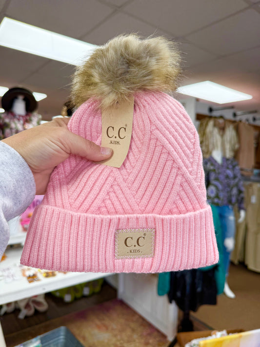 Kids Pink Pom Pom Beanie