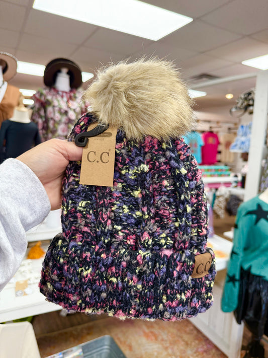 Black Multicolor Pom Pom Beanie
