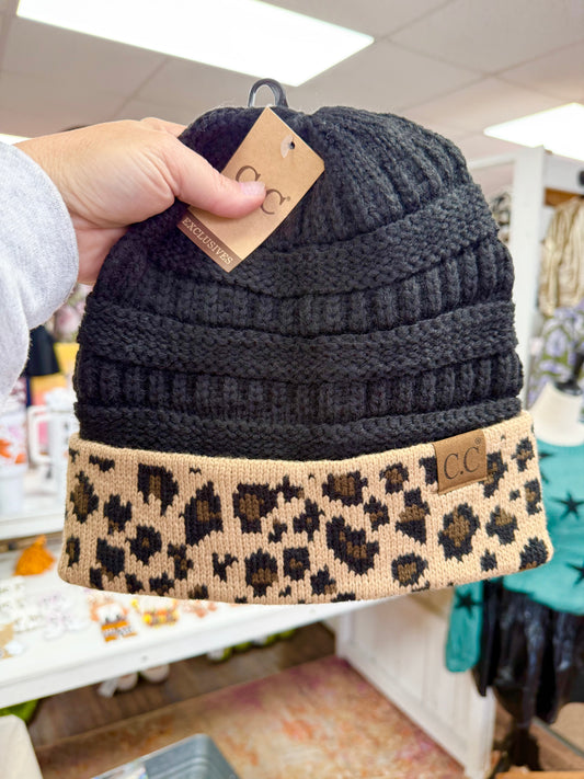 Black Leopard Beanie