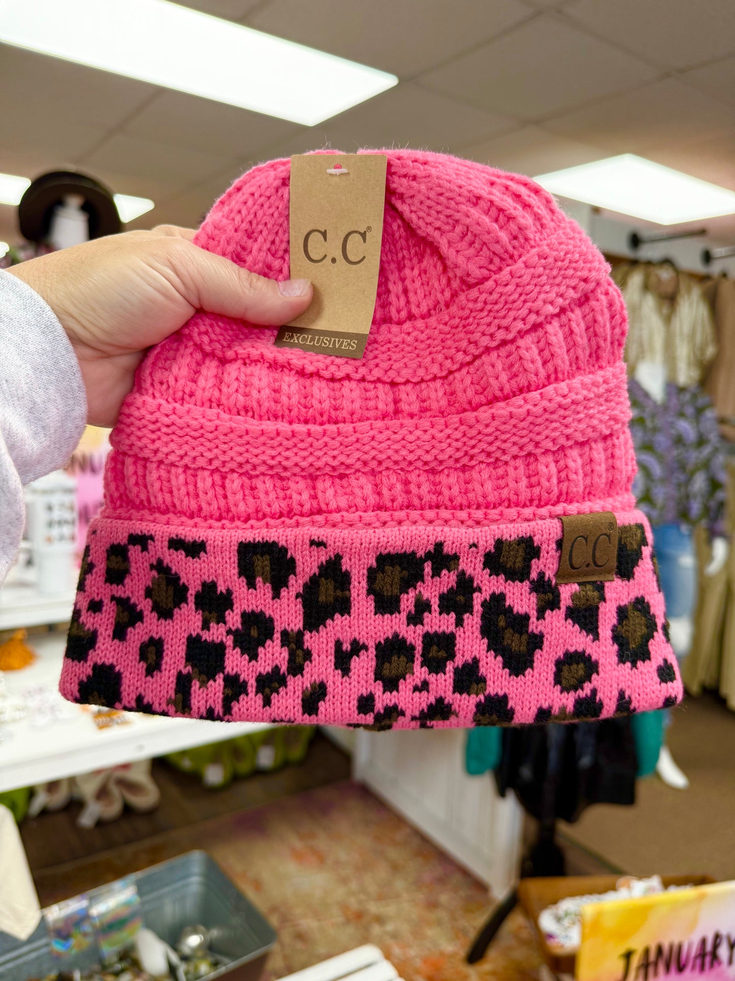 Candy Pink Leopard Beanie