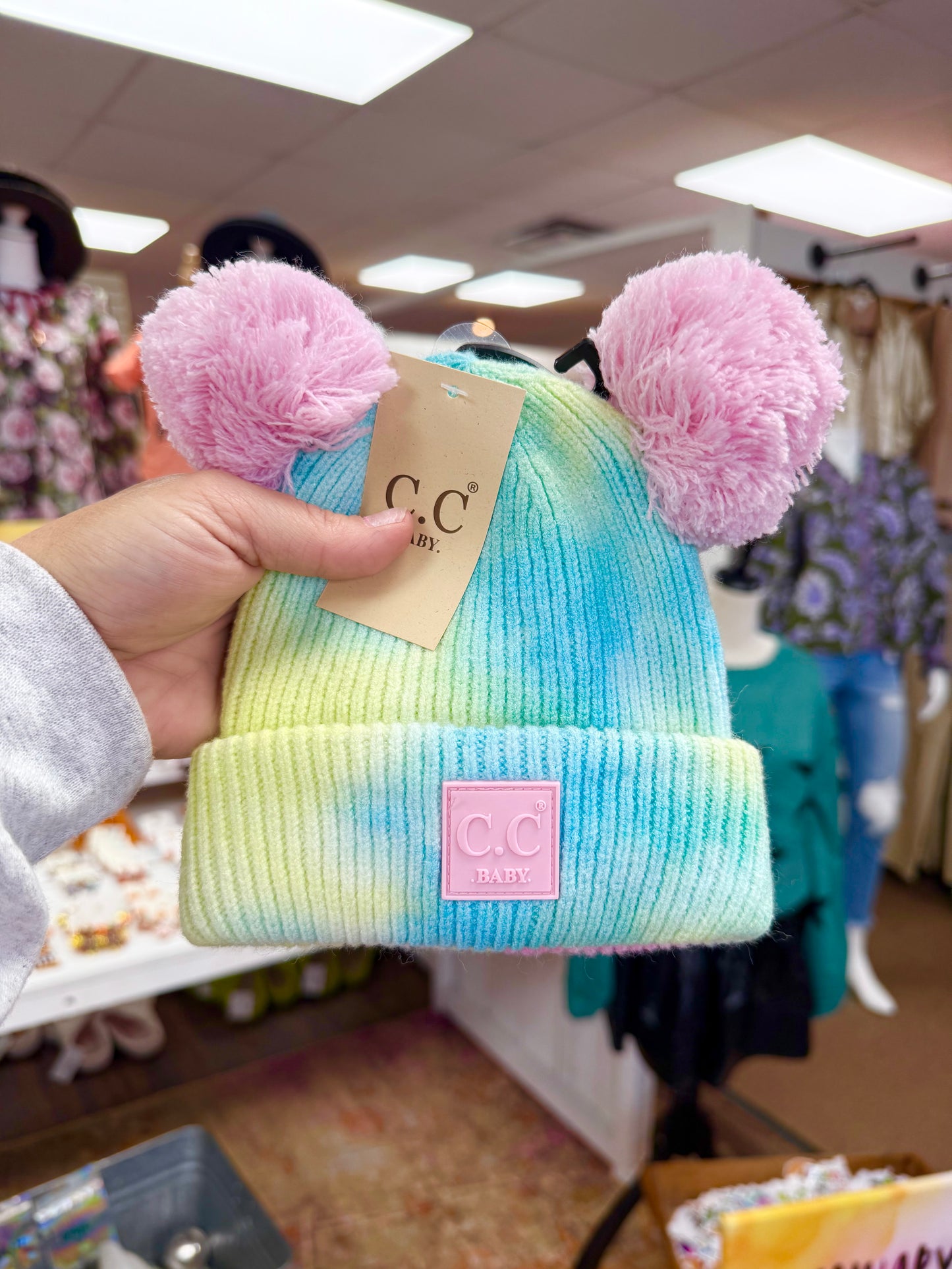 Baby Pastel Tie Dye Pom Pom Beanie