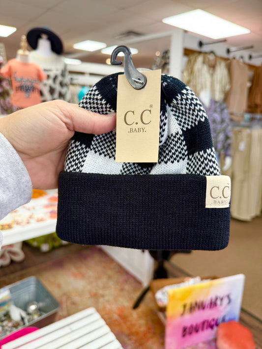 Baby Black/White Plaid Cuff Beanie