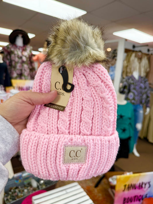 Kids Pale Pink Cable Ribbed Beanie