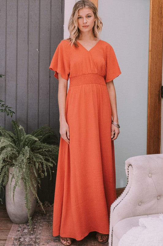 Women’s Coral Wrap Maxi Dress