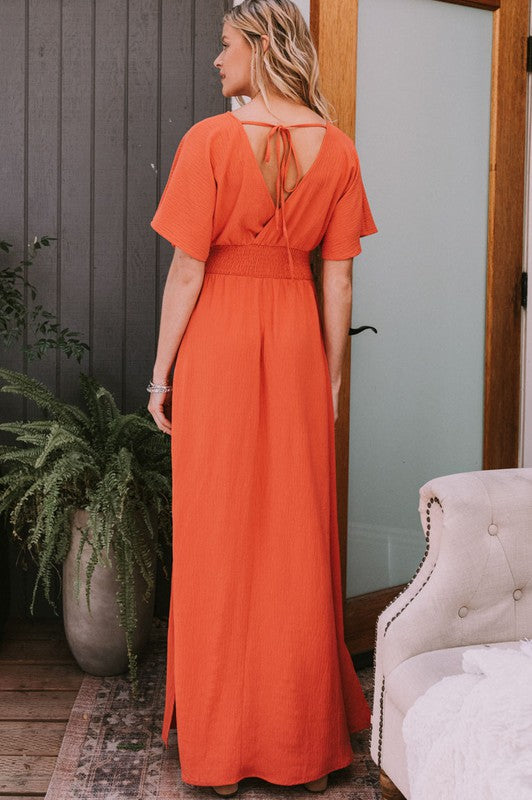 Women’s Coral Wrap Maxi Dress
