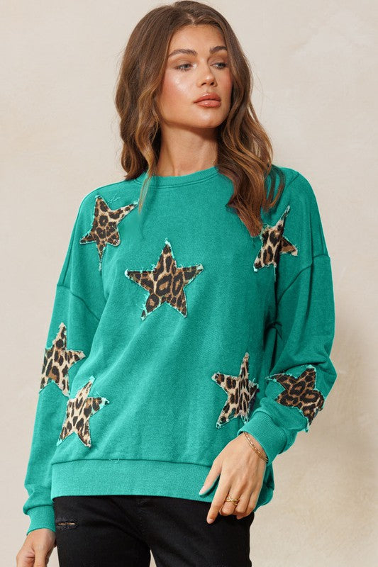 Women’s Plus Leopard Star Patch Top