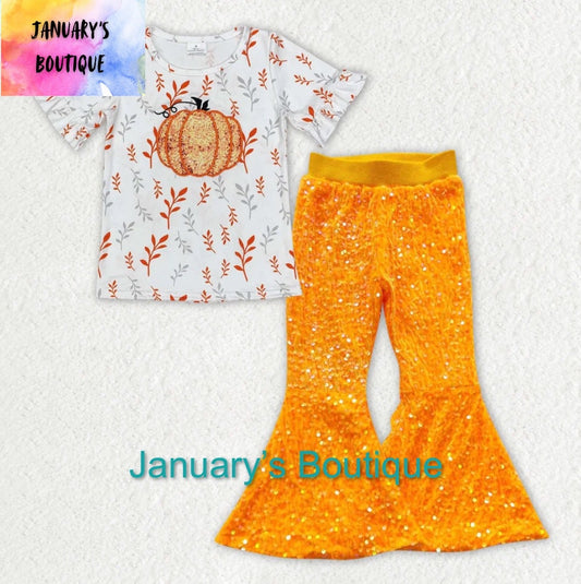 Girl’s Sequin Pumpkin Pants Set