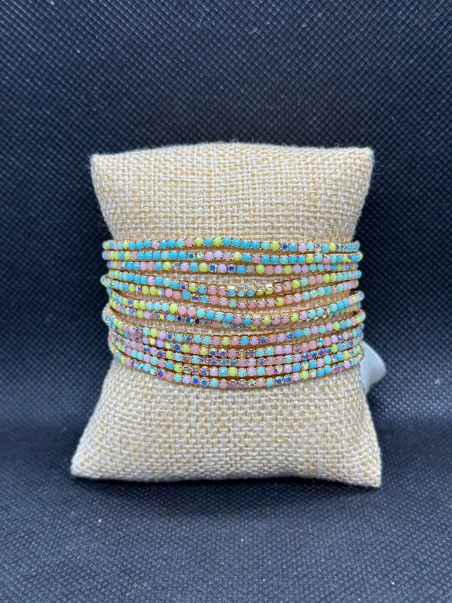 KK Matte Multicolor Rhinestone Set of 12 Bracelets