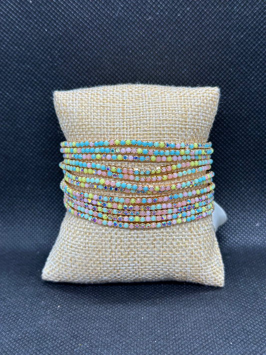 KK Matte Multicolor Rhinestone Set of 12 Bracelets