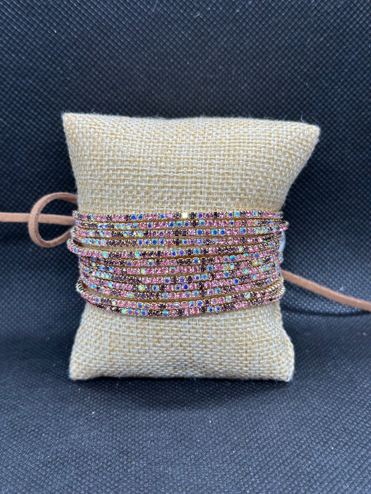 KK AB Pink and Brown Rhinestone Set of 12 Bracelets