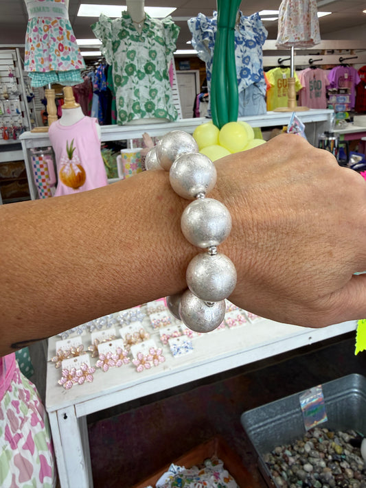 Matte Silver Chunky Beaded Bracelet
