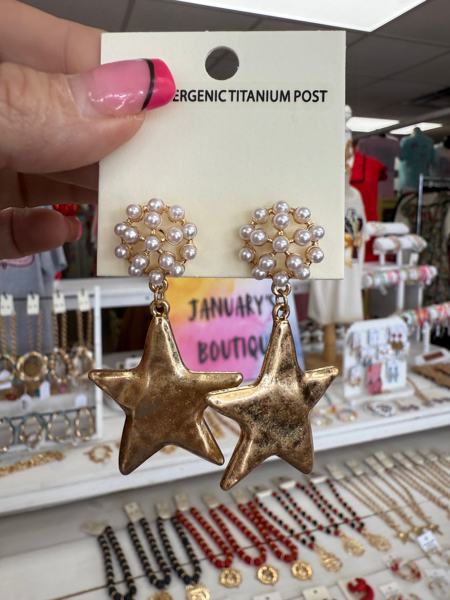 Gold Pearl Embellished Star Earrings