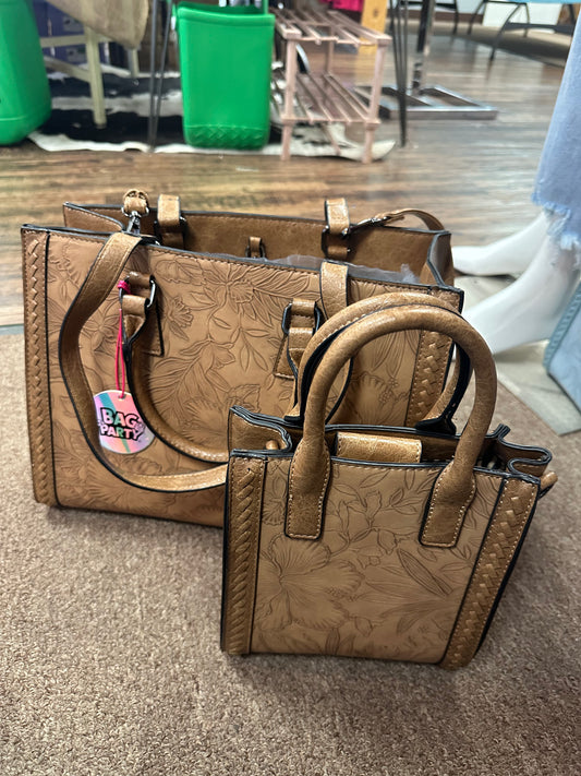 Mommy and Me Matching Brown Floral Embossed Bags