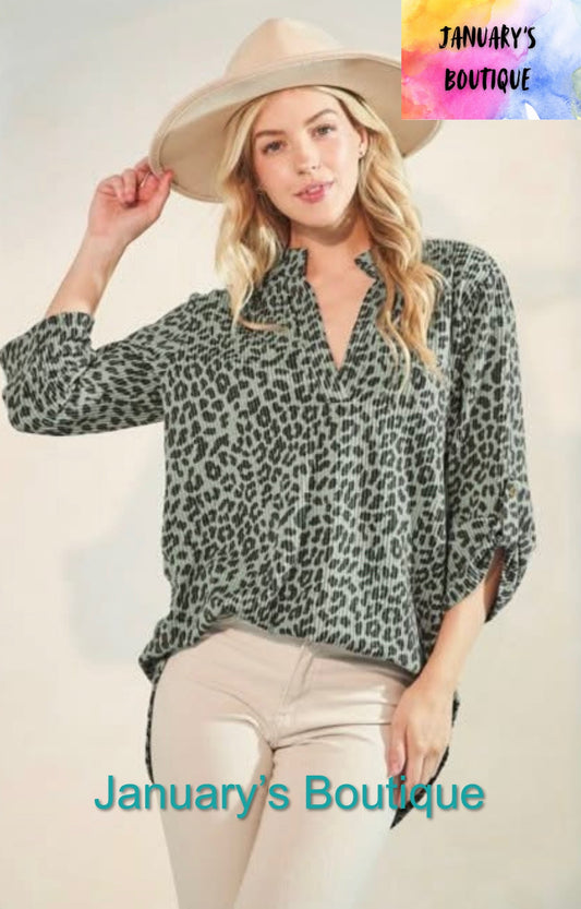 Women’s Plus Sage Leopard Top