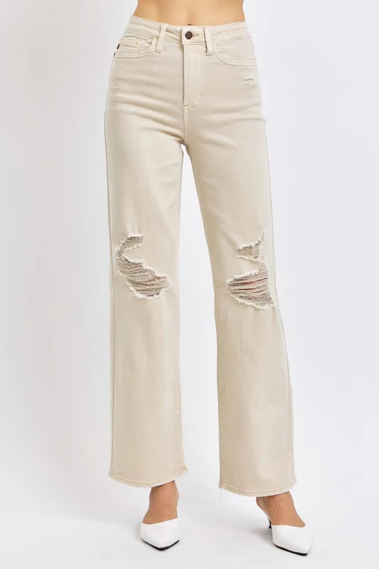 JUDY BLUE HIGH RISE 90'S DESTROYED STRAIGHT JEANS