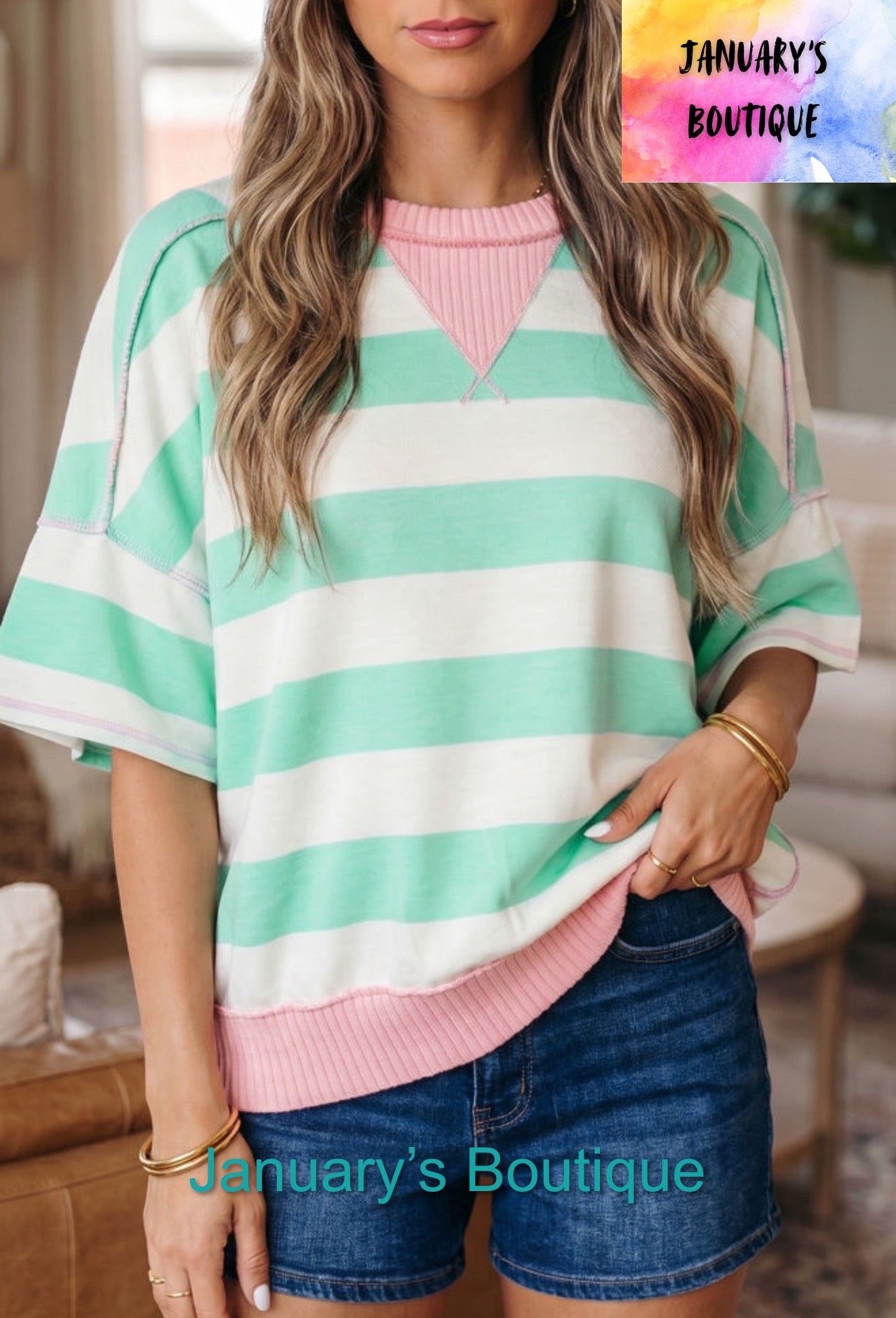 Women’s Teal & Pink Striped Top