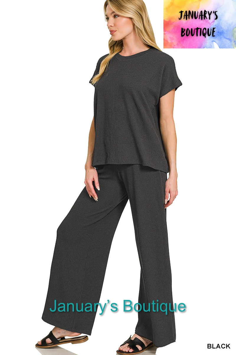 Women’s Black Ribbed Pant Set