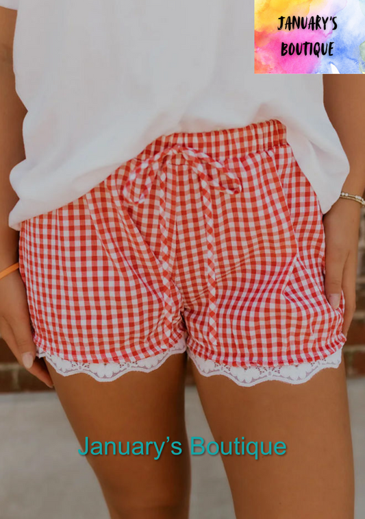 Women’s Gingham Red Shorts