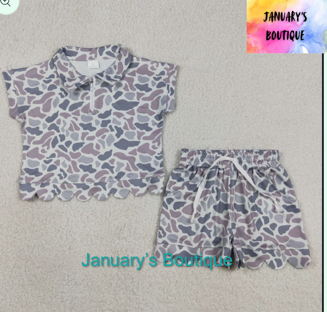 Girl’s Camo Scalloped Shorts Set