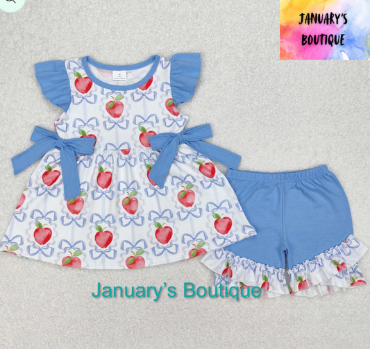 Girl’s Blue Apples Shorts Set
