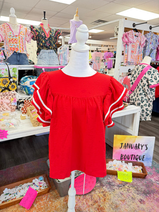 Women’s Red Ruffled Sleeve Top