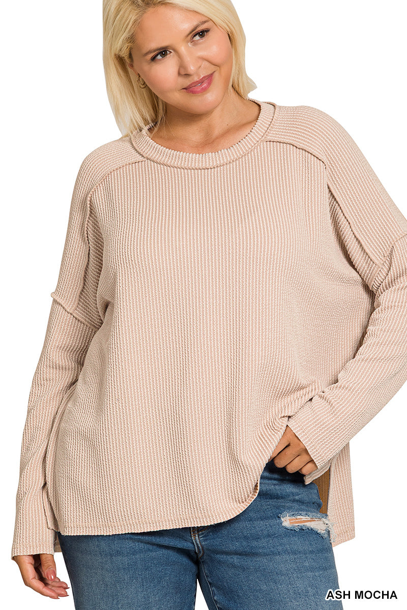 Women’s Plus Ash Mocha Ribbed Top