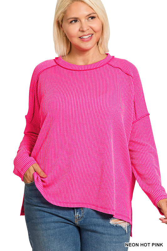 Women’s Plus Neon Hot Pink Ribbed Top