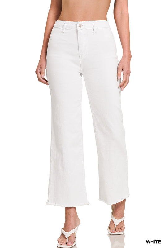 Women’s Plus White Acid Washed Frayed Cutoff Hem Straight Wide Pants