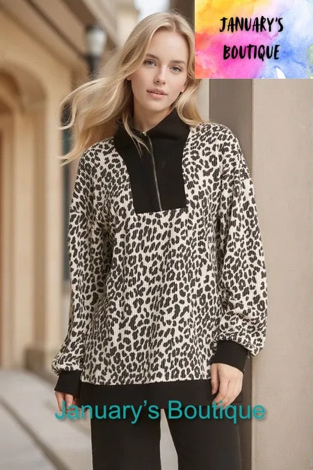 Women’s Plus Leopard Ribbed Top