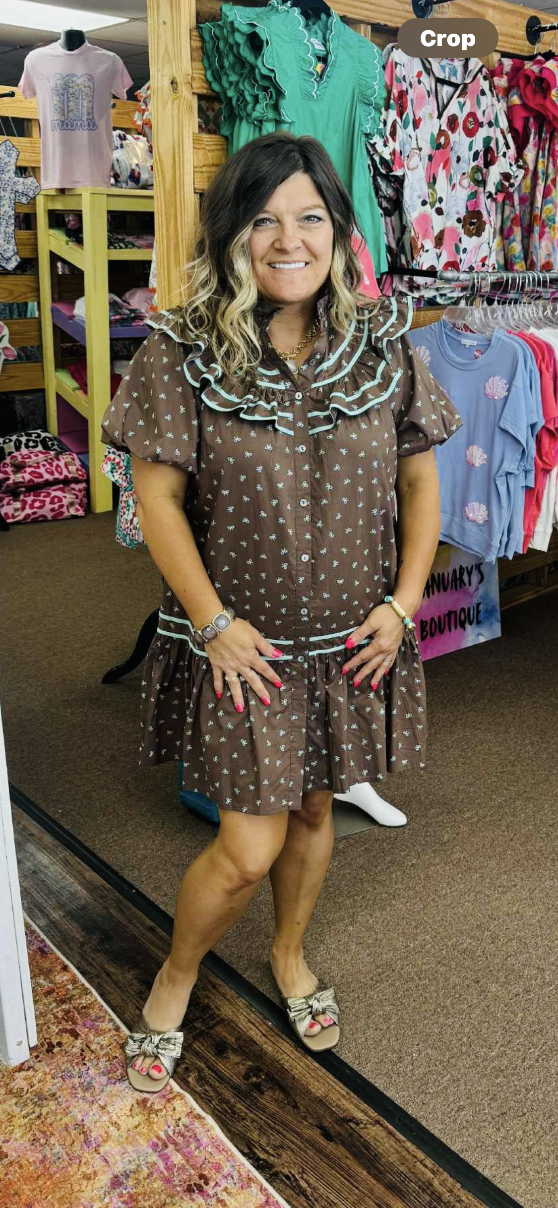 SC Women’s Entró Brown and Blue Bow Dress