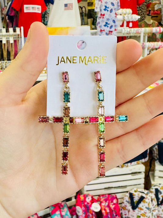 Jane Marie Multi Colored Crystal Cross