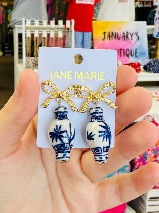 Jane Marie Blue & White Ginger Jar Earrings