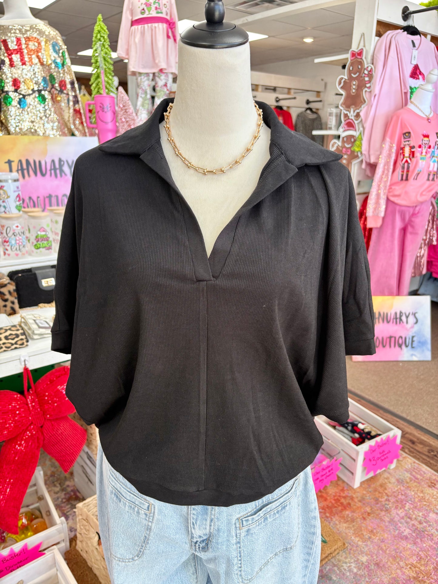 Women’s Black Collar Top