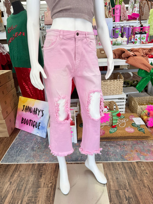 Women’s Pink Distressed Jeans