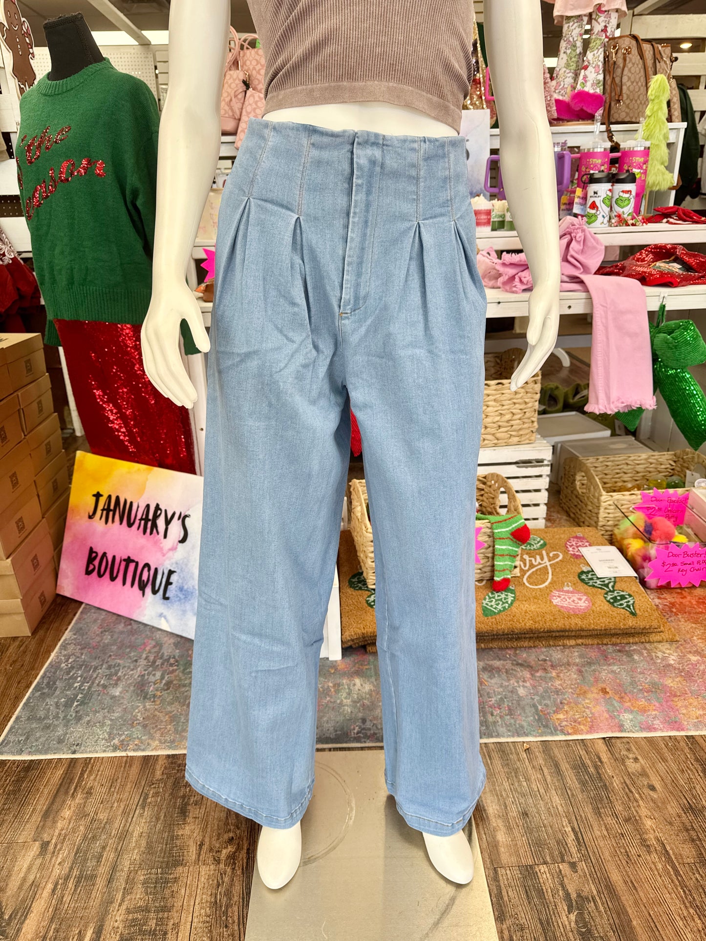 Women’s Pleated Light Blue Jeans