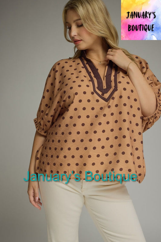 Women’s Entro Camel Polka Dot Top