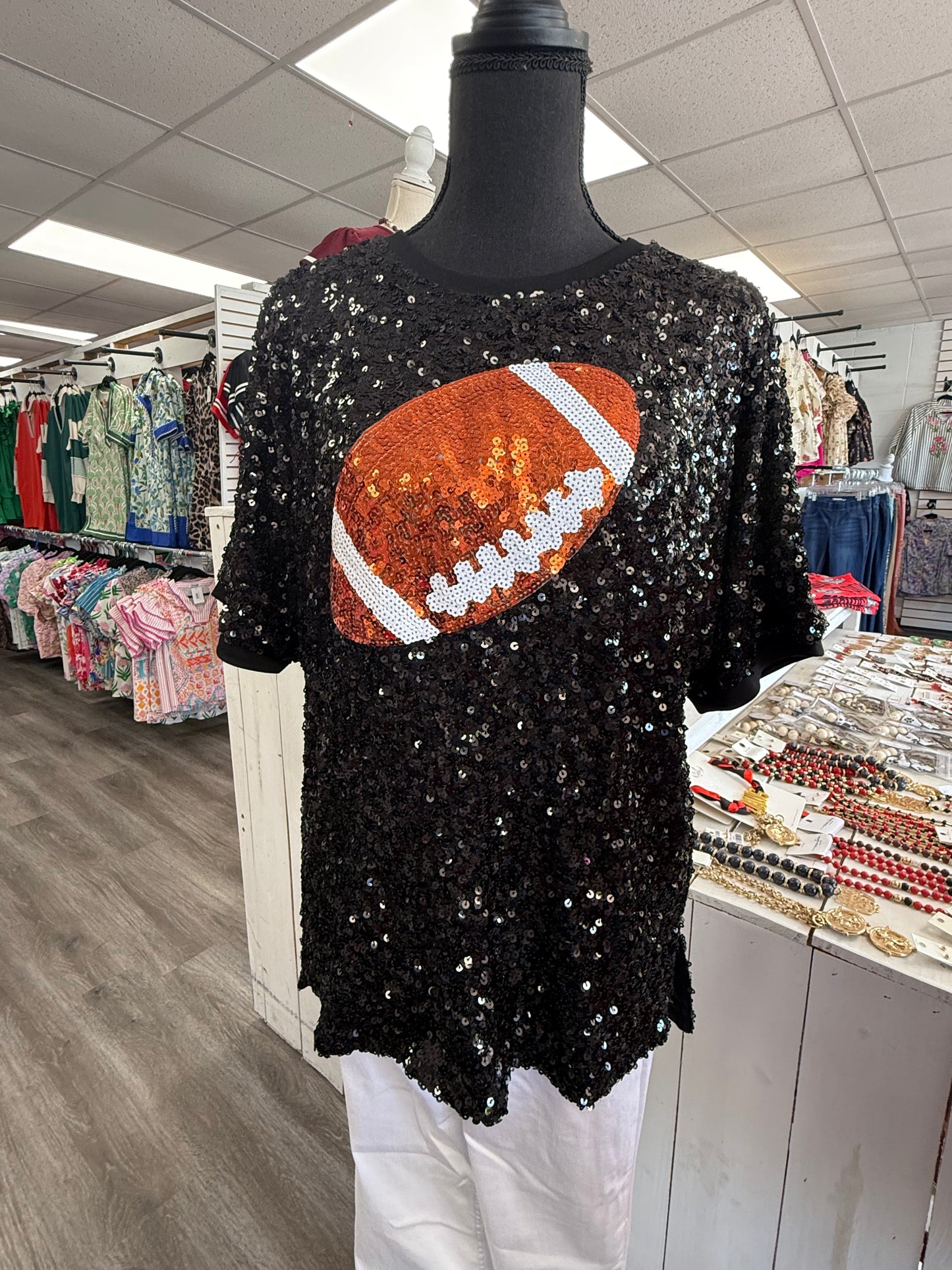 Women’s Black Sequin Football Top