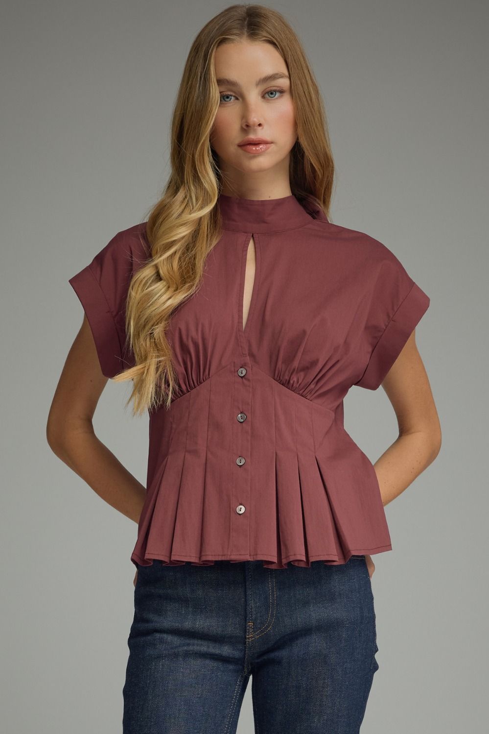 Women’s Entro Wine Bow Neck Tie Top