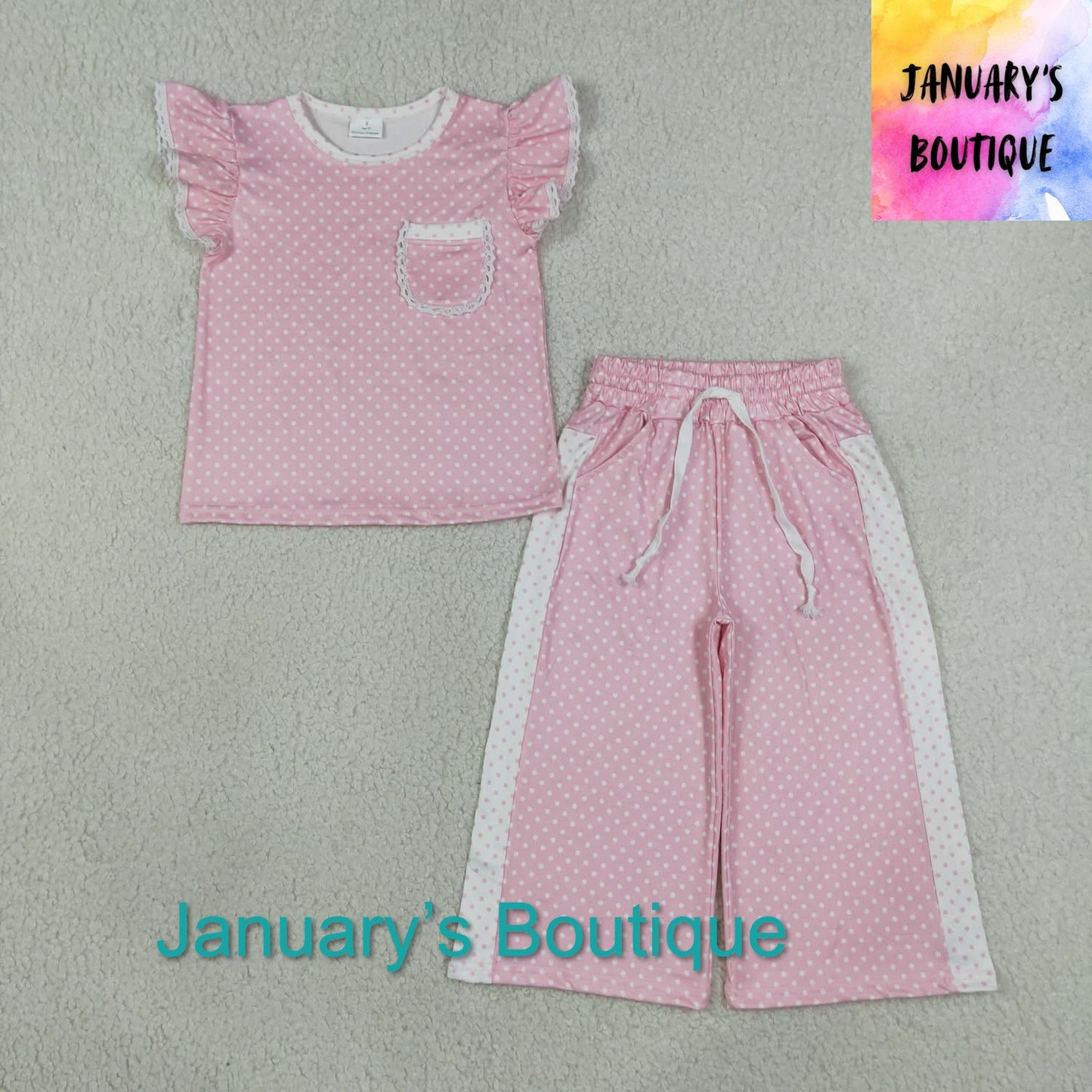 Girl’s Pink Polka Dot Pant Set