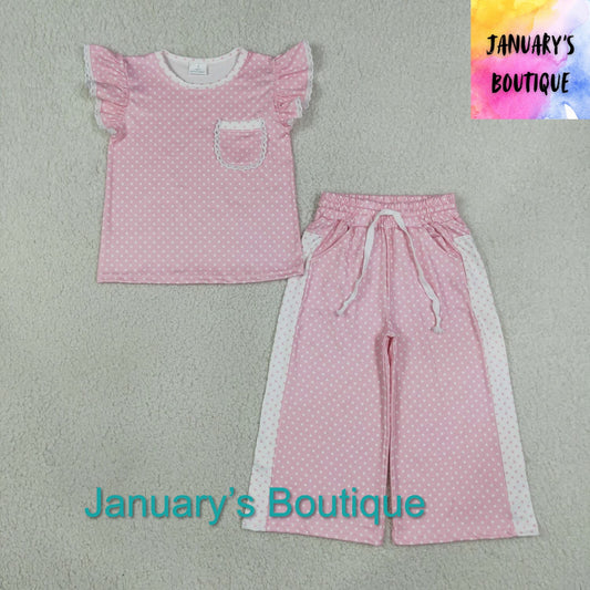 Girl’s Pink Polka Dot Pant Set